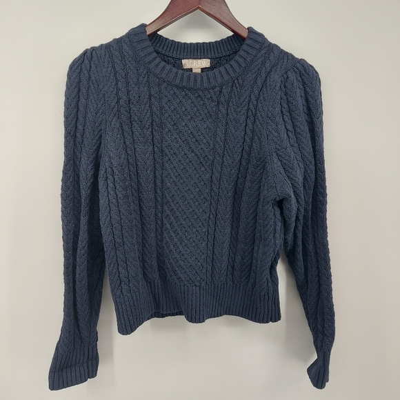 J.Crew Cable-knit puff-sleeve crewneck sweater Size Medium Cotton - Picture 4 of 9
